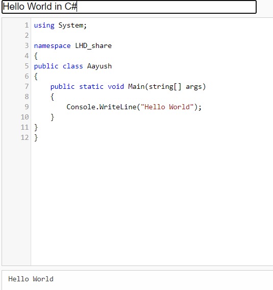 Hello World in C# – screenshot 1