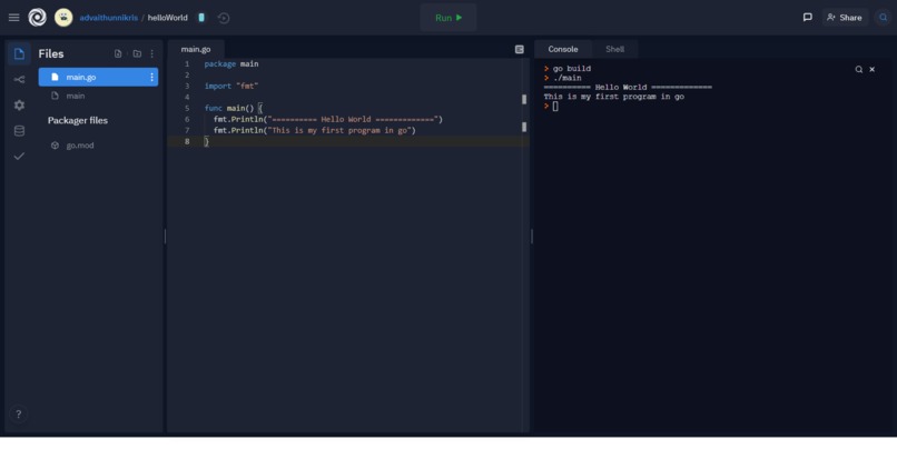 Hello World in a new programming language – screenshot 1