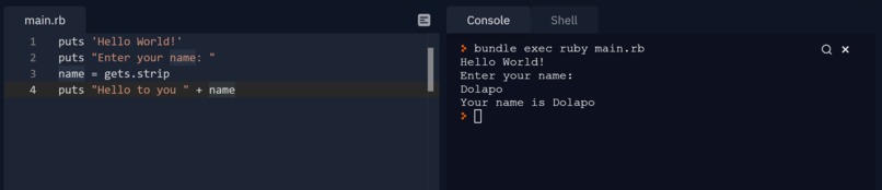 Hello World in Ruby – screenshot 1