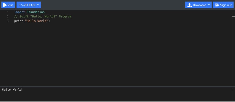 Hello world in swift – screenshot 1
