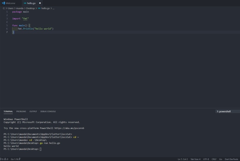 Hello in Golang – screenshot 1