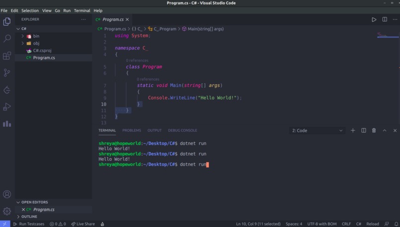 Hello World in C# – screenshot 1