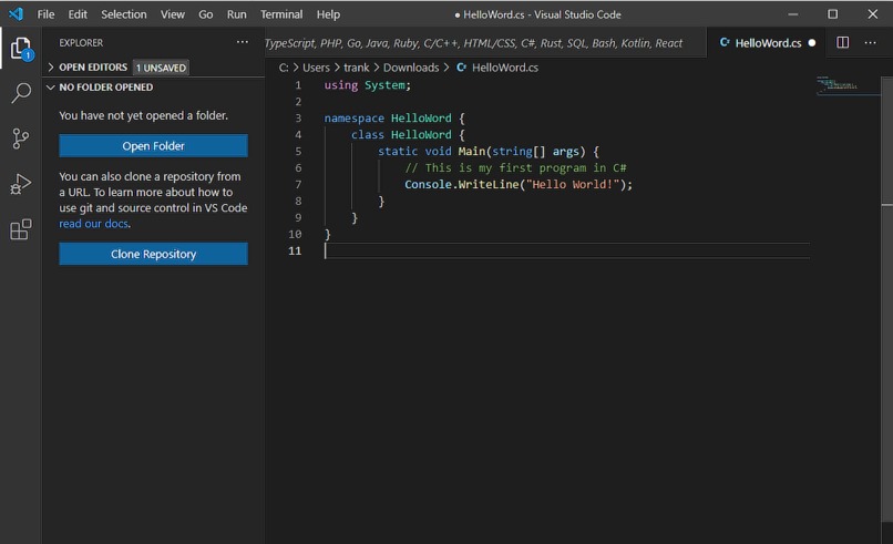 "Hello World!" in new language – screenshot 2