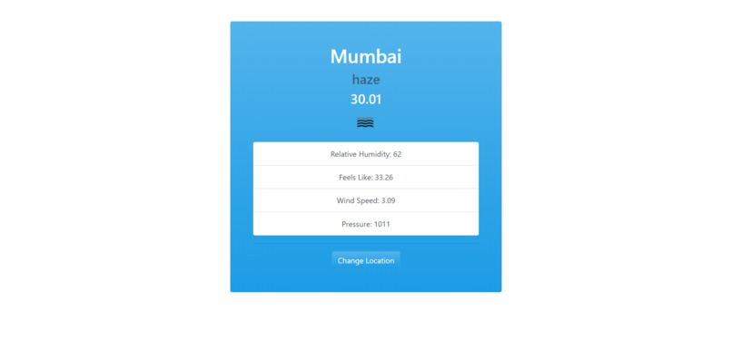 Weather app using OpenWeatherMap API – screenshot 1