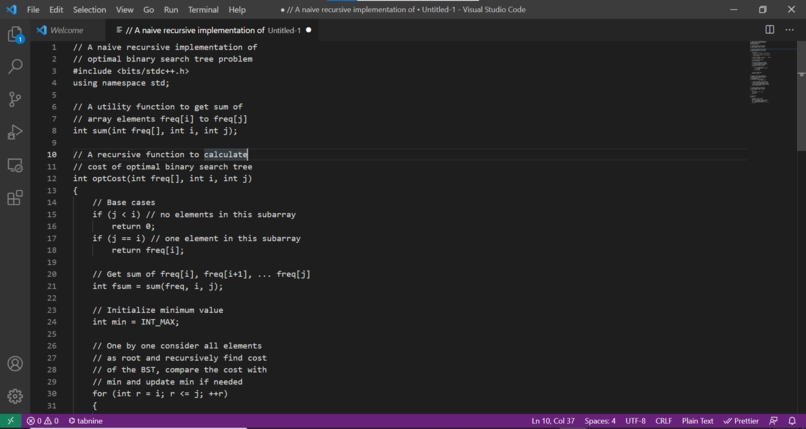 Tabnine project – screenshot 1
