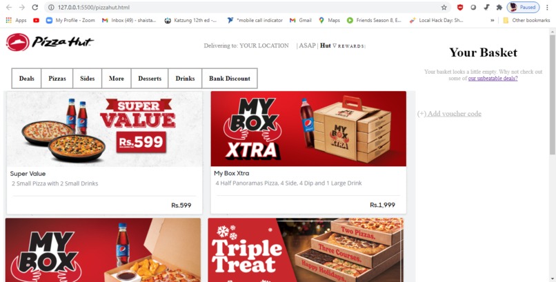 Pizzahut website – screenshot 1