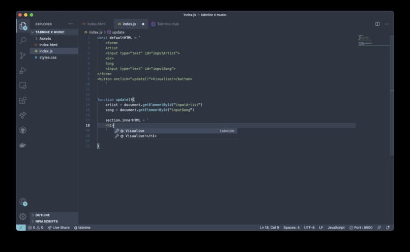 Create a Music Visualizer using Tabnine – screenshot 2