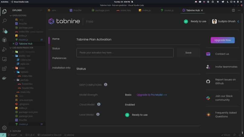 On-the-fly Autocompletion with Tabnine – screenshot 1
