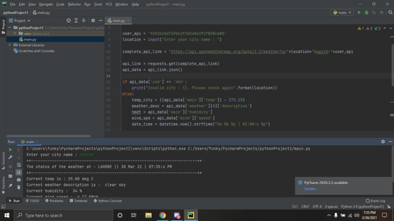 Weather Information App in Python – screenshot 1