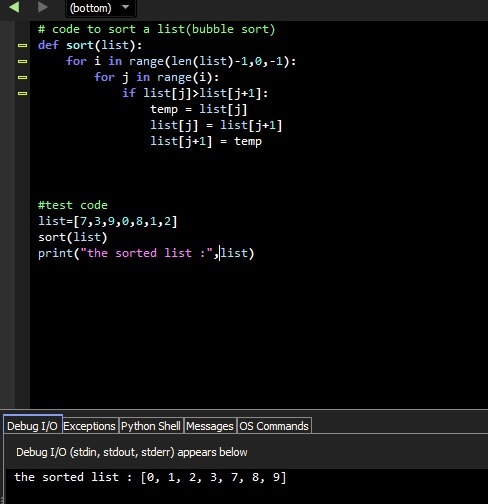 code to sort a list – screenshot 1
