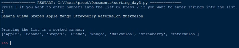 Writing a code to sort a list (in Python) – screenshot 1