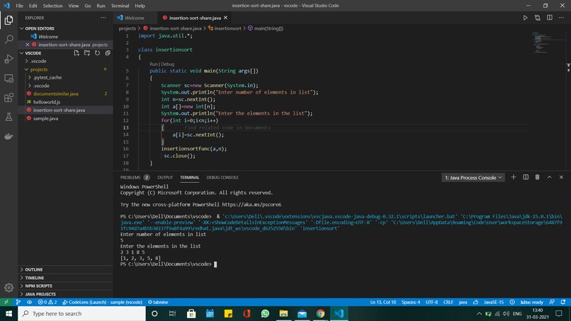 Write a code to sort a list – screenshot 1