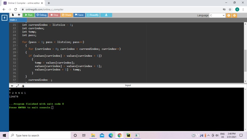Sorting a List – screenshot 1