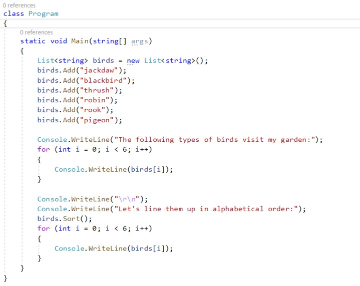 Write Code to Sort a List – screenshot 2