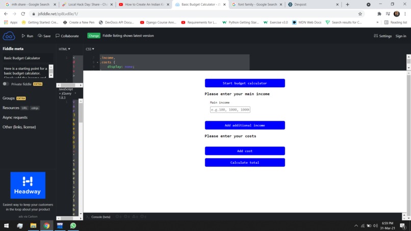 Budget Application – screenshot 1