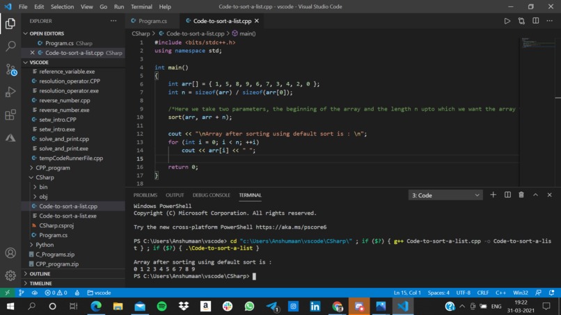 Code to Sort a List – screenshot 1