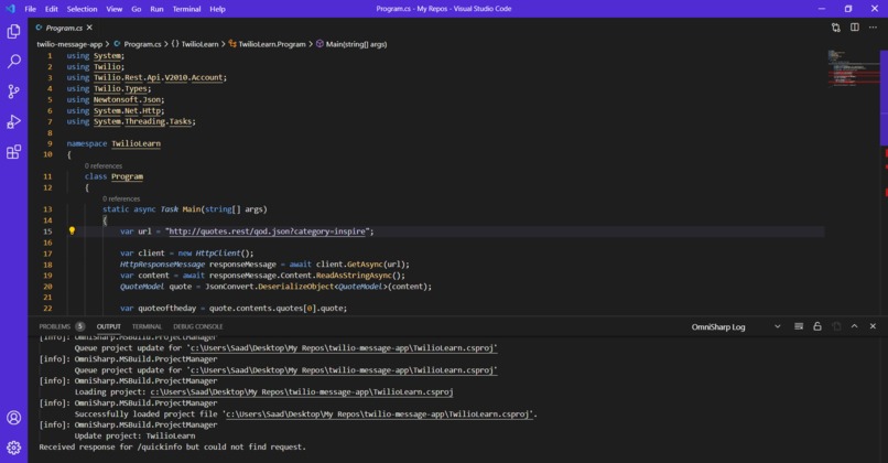 Use the Twilio API – screenshot 1