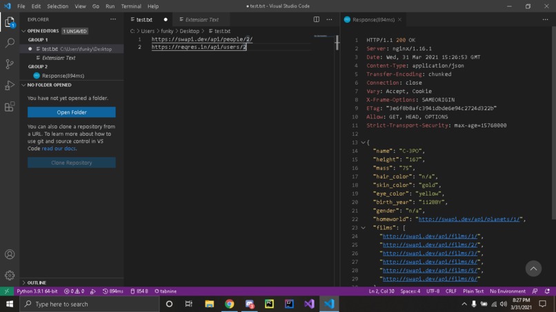 Using two different APIs – screenshot 1