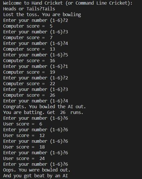 Hand Cricket in Terminal – screenshot 1