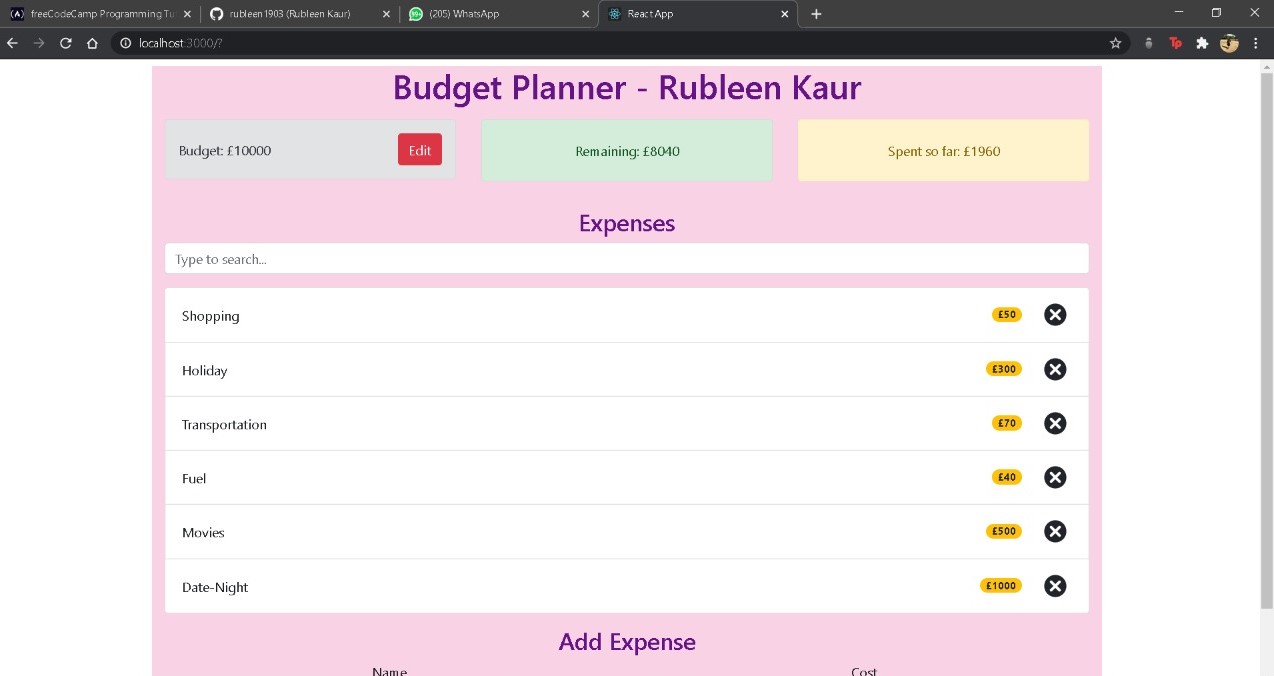 Budget App Using ReactJs | Devpost
