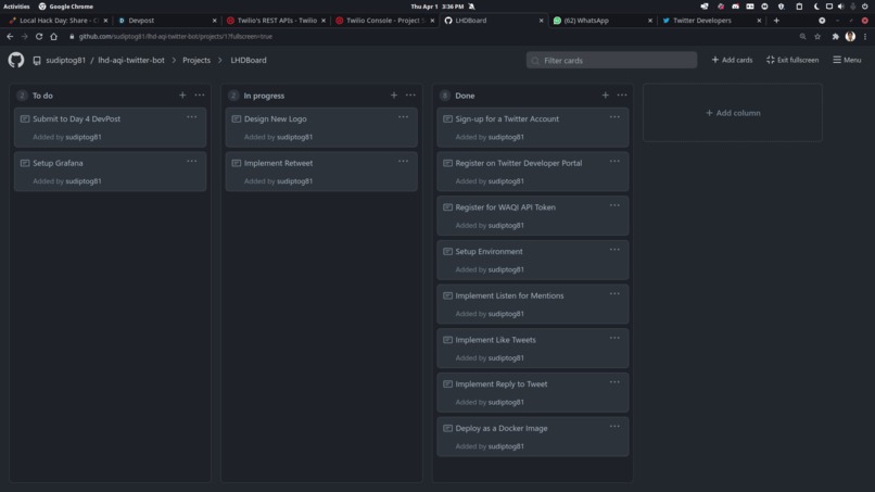 AQITwtBot Kanban Board – screenshot 1