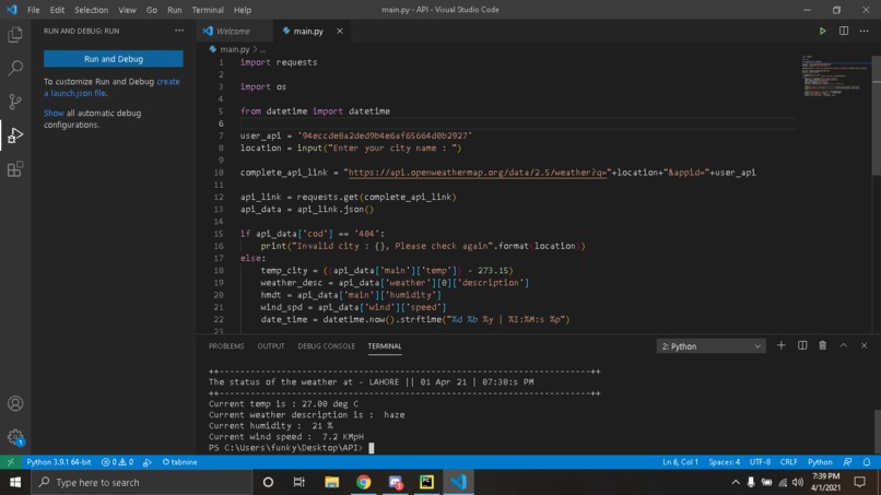 Use weather API – screenshot 1