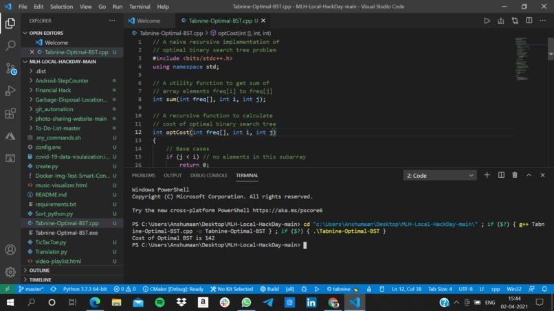 Tabnine to write code – screenshot 2