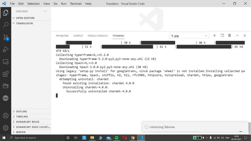 Tabnine used in project – screenshot 2