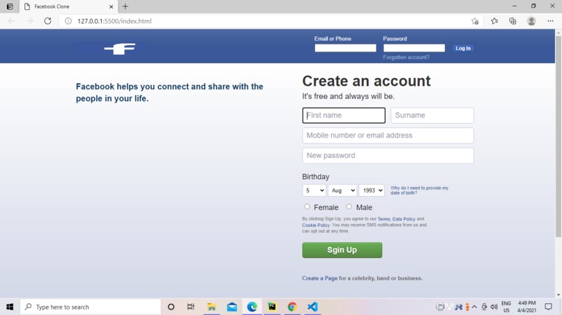Facebook Clone – screenshot 1