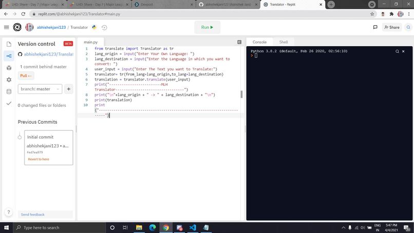 Use of Replit – screenshot 1