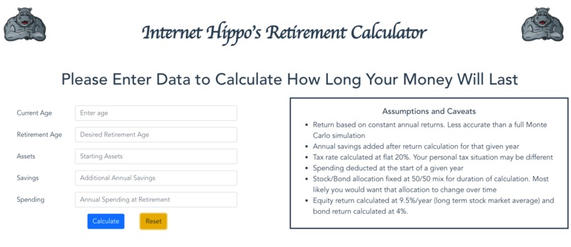 Internet Hippo's Retirement Calculator – screenshot 1