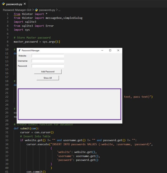 Password manager using DB – screenshot 1