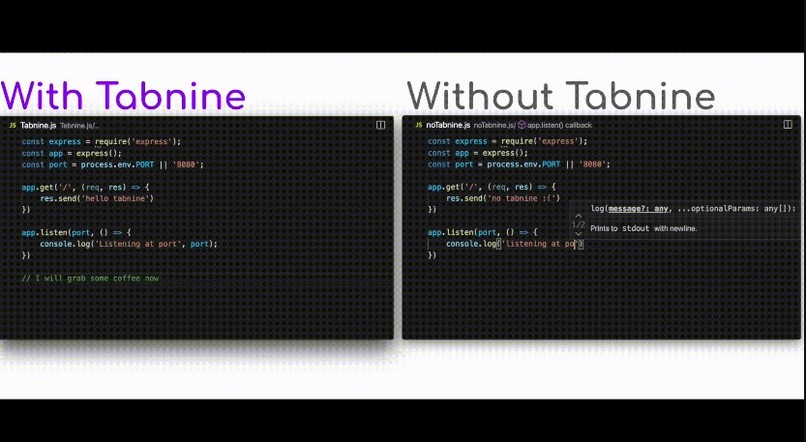 Using Tabnine – screenshot 1
