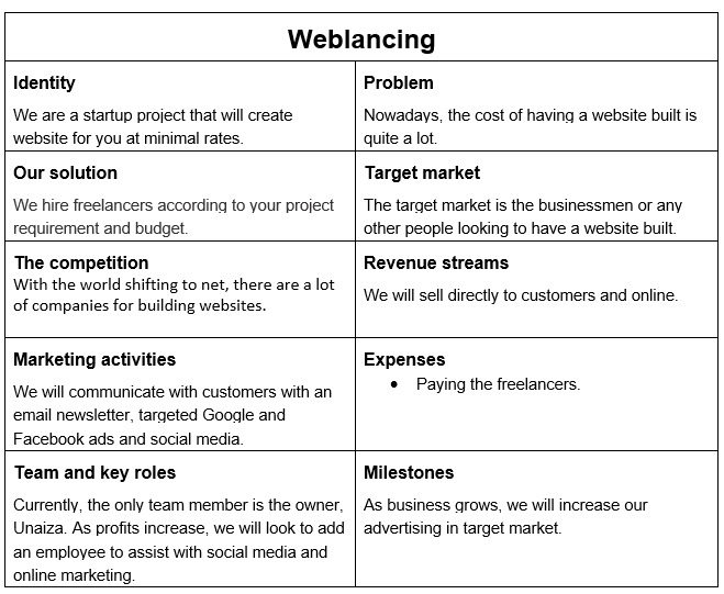 Business plan – screenshot 2