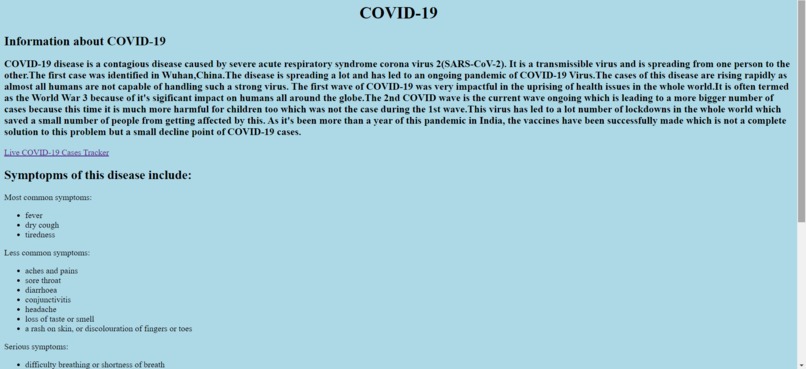 COVID-19 Website – screenshot 1