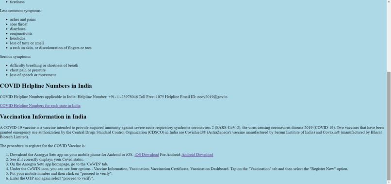 COVID-19 Website – screenshot 2