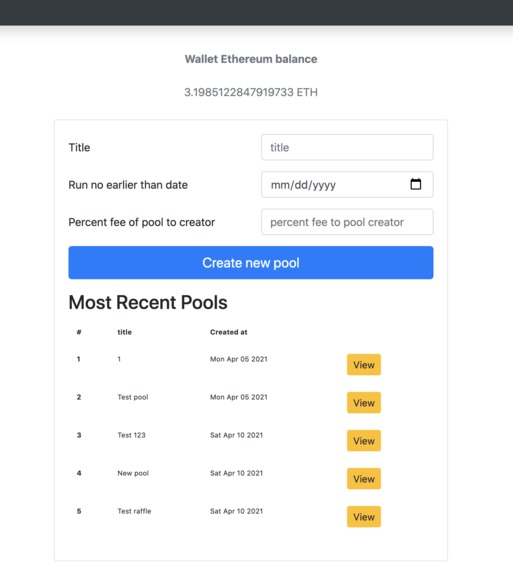 Ethereum raffle – screenshot 1