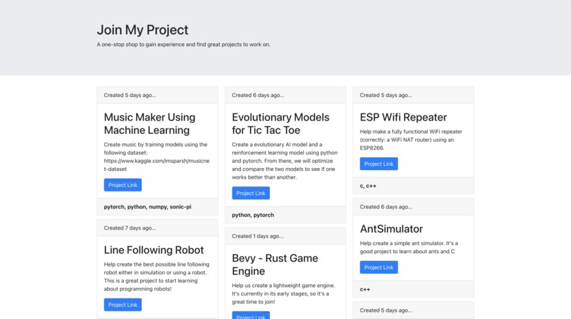 JoinMyProject – screenshot 1
