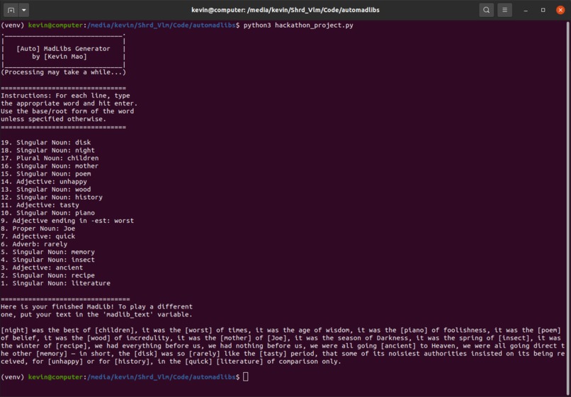 Auto MadLibs Generator – screenshot 1