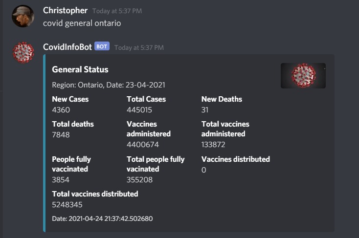 Covid19InfoBot – screenshot 1