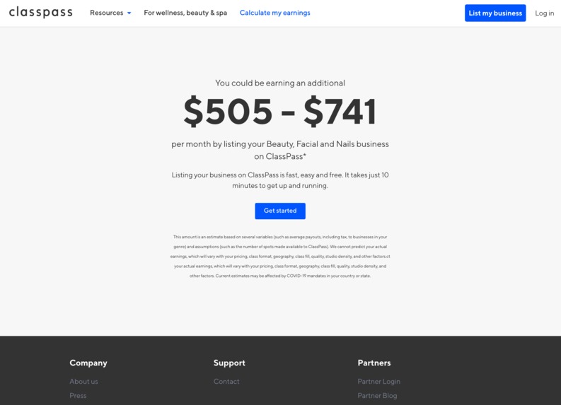 ClassPass Partner Revenue Calculator – screenshot 4