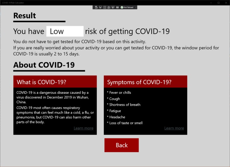 COVID-19 Risk Calculator – screenshot 2