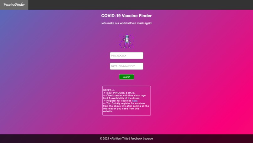 COVID-19 Vaccine Finder Website – screenshot 2