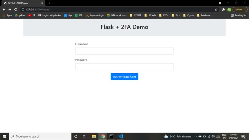 2 Factor Authentication System in Flask – screenshot 1