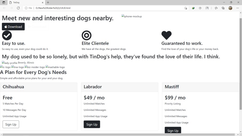 UI/UX of website – screenshot 1