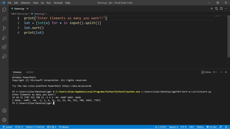 Sort a List – screenshot 1