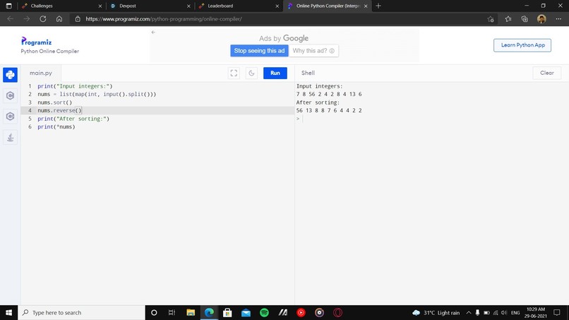 Program To Sort A List – screenshot 1