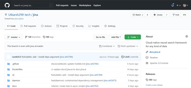 Cloning the Jina GitHub Repo – screenshot 1