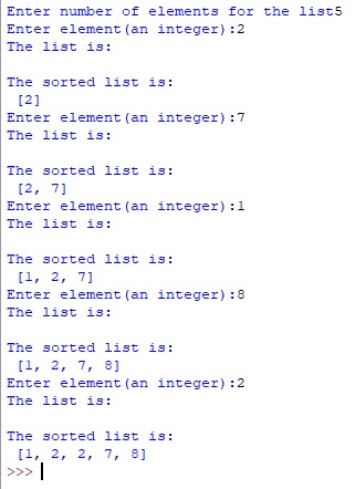 Sorting a list – screenshot 1