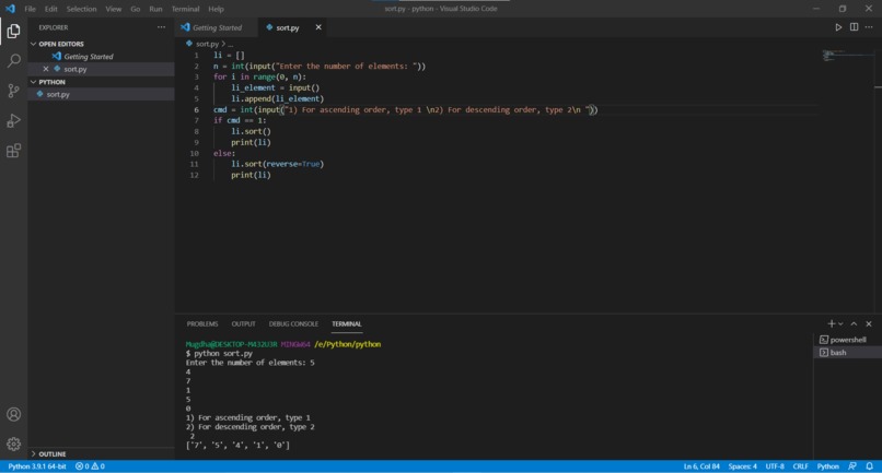 Sort a list – screenshot 1